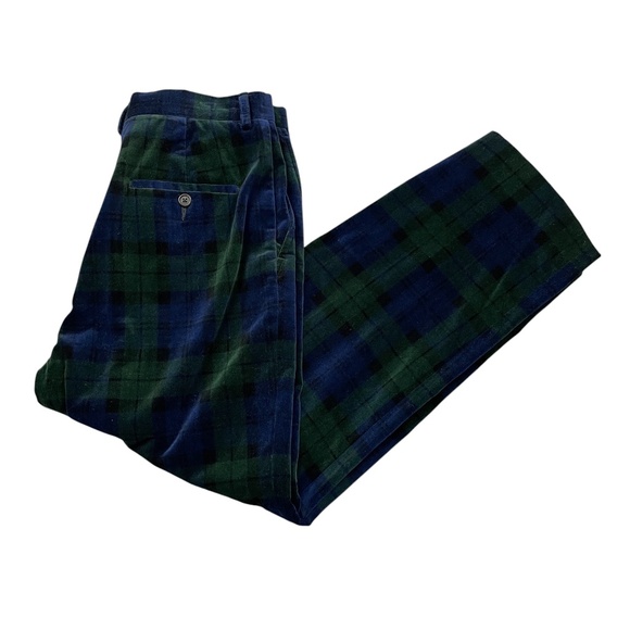 Ralph Lauren Pants - Lauren Ralph Lauren 10 Plaid Green Blue Velour Pants 100% Cotton Zipper